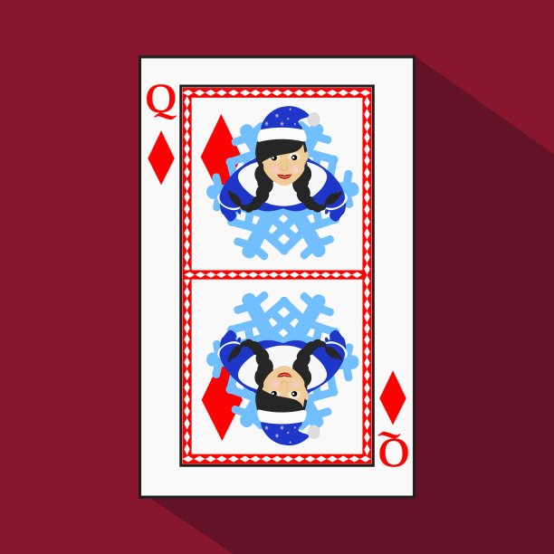 扑克牌。图标图片很简单。DIAMONT女王。新年的圣诞老人女孩。圣诞节的话题。以白色为底物。矢量插图上的红色背景。网站、印刷、t恤、面料、室内、注册、设计等申请预约。玩扑克图片下载