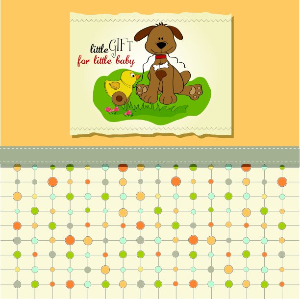 有狗和鸭子玩具的婴儿沐浴卡图片下载