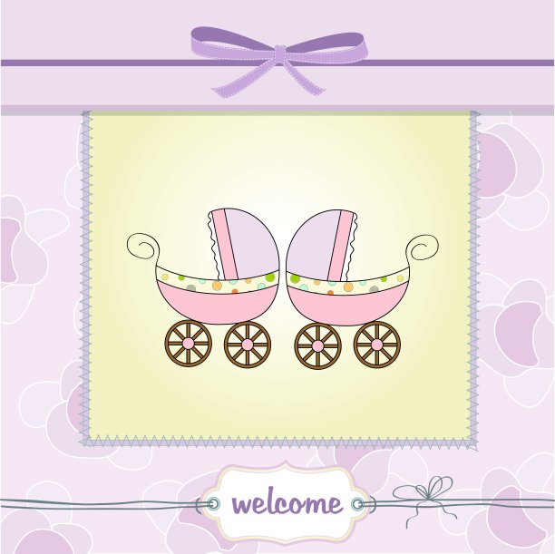 精美的双胞胎宝宝淋浴卡图片下载