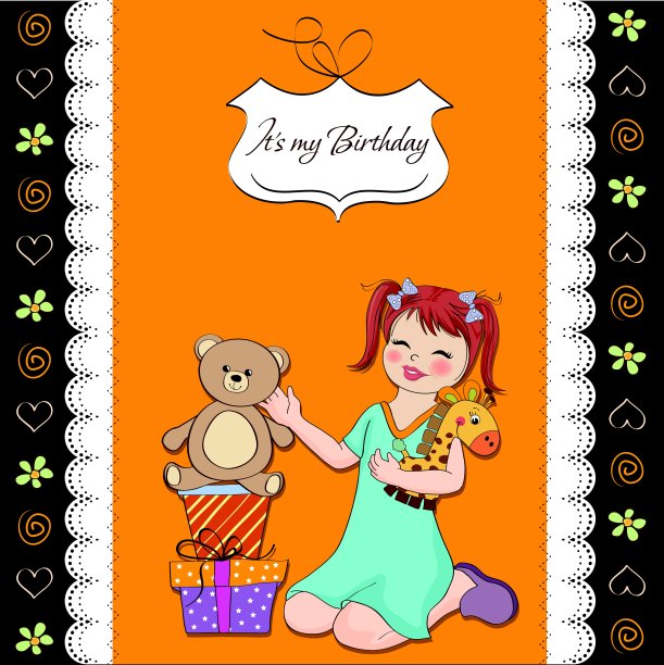 小女孩在玩生日礼物。生日快乐的车图片下载