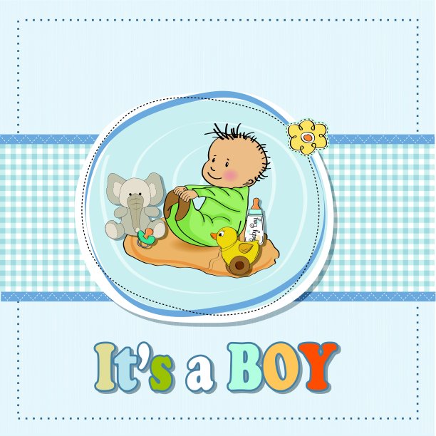 小男孩玩他的玩具。婴儿淋浴卡向量fo图片下载