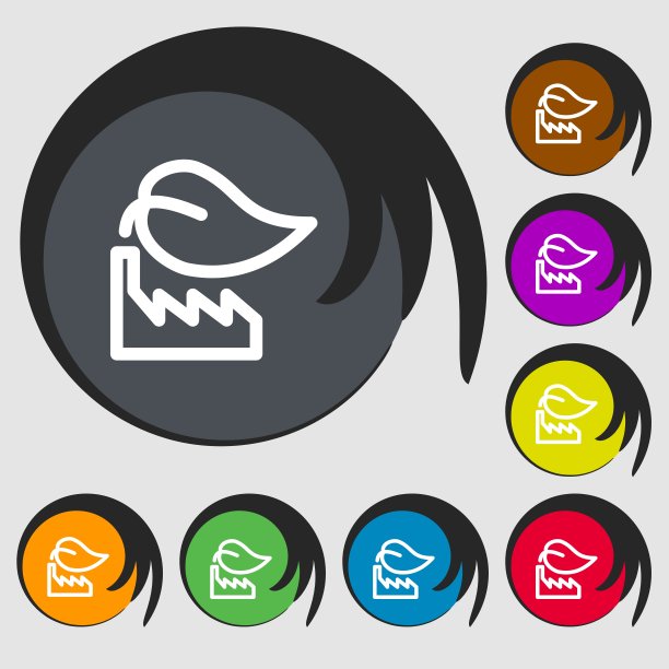 建筑植物图标所代表的行业概念。孤立和平面插图标志。八个彩色按钮上的符号。向量图片下载