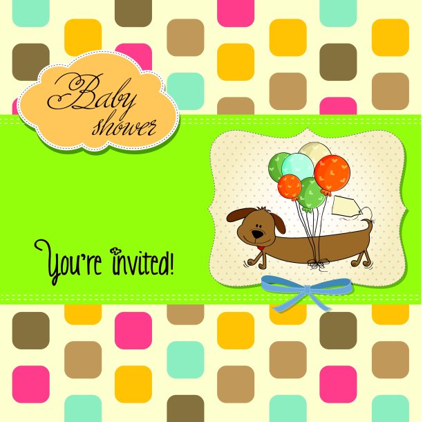 有长狗和气球的婴儿送礼卡图片下载