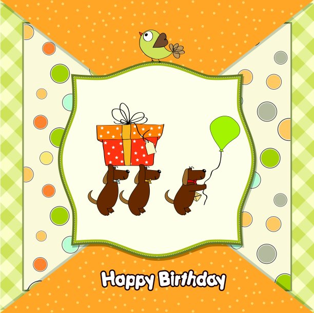 三只狗给了我一份大礼。生日贺卡图片下载