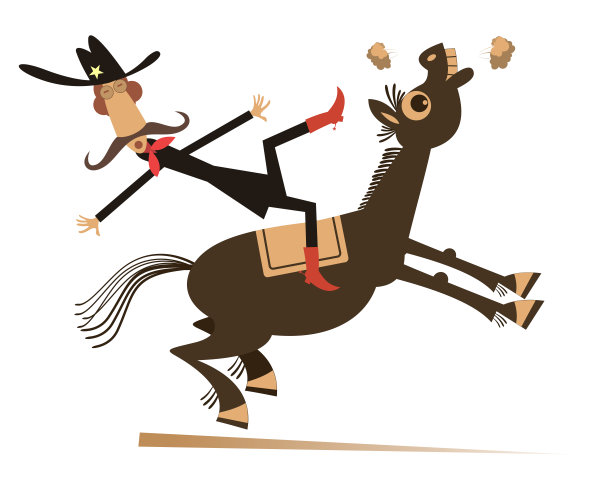 卡通骑手从马上摔下来的孤立插图图片下载