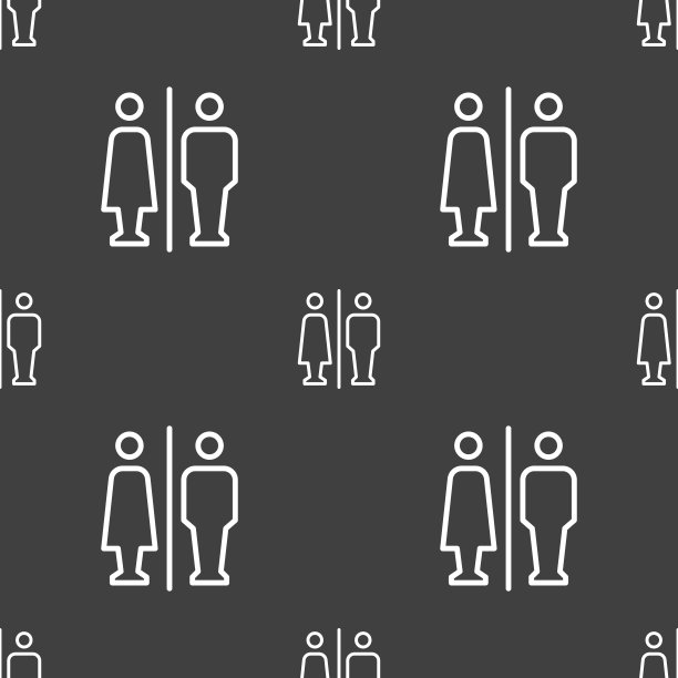 男人和女人厕所图标标志。灰色背景上的无缝模式。向量图片下载