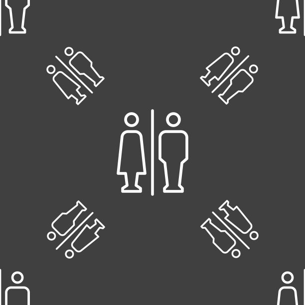 男人和女人厕所图标标志。灰色背景上的无缝模式。向量图片下载