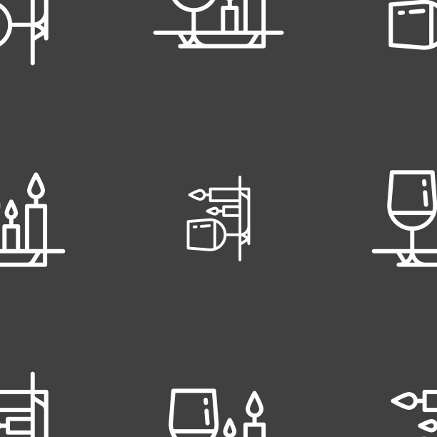 情人节餐的标志。灰色背景上的无缝模式。向量图片下载