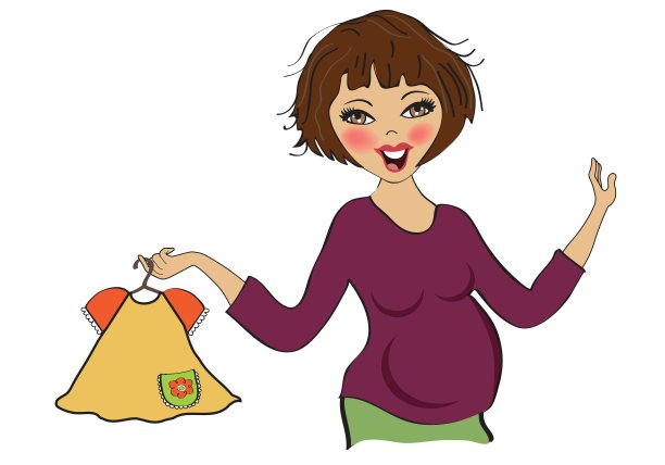 快乐的孕妇在购物，孤立在白色的背景图片下载