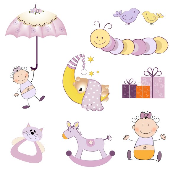 女婴项目设置在白色背景孤立图片下载