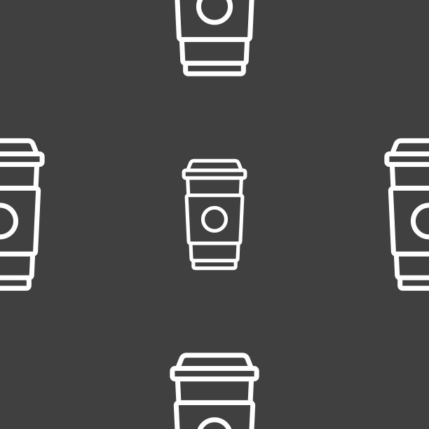 咖啡杯图标标志。灰色背景上的无缝模式。向量图片下载