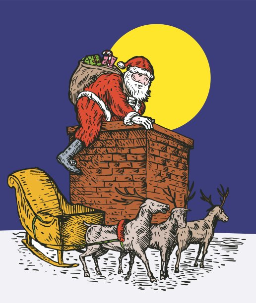 烟囱上的圣诞老人图片下载