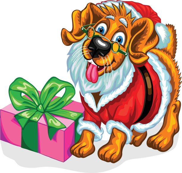 狗和圣诞礼物。图片下载