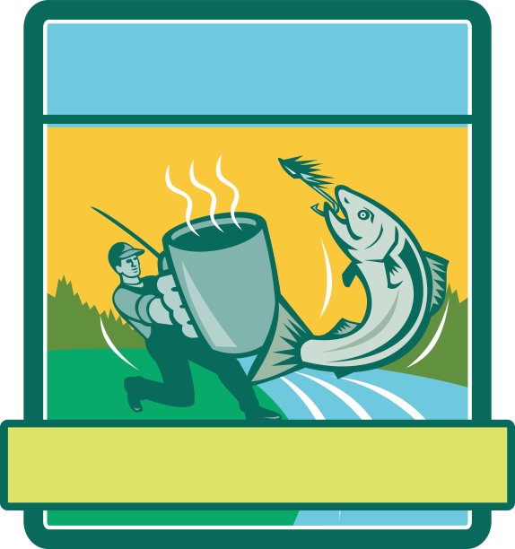 飞渔夫捕获鲑鱼杯矩形复古图片下载
