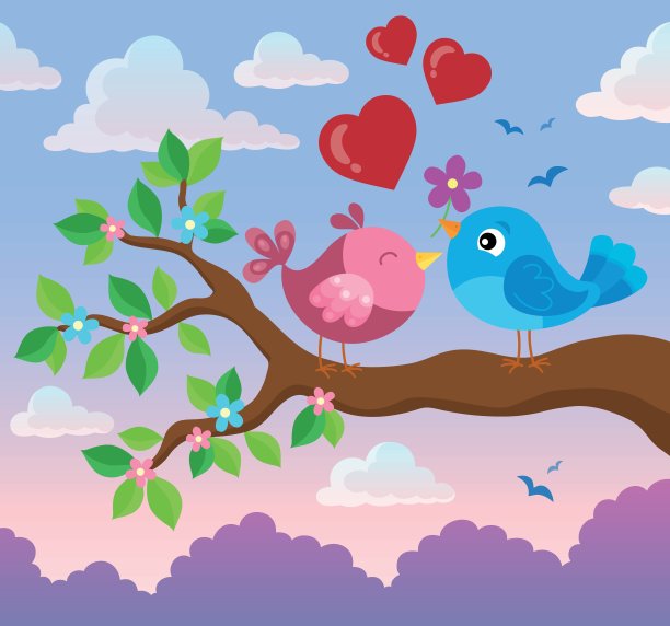 情人节的鸟在分支主题2图片下载