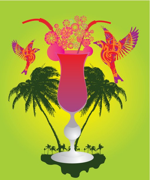 鸟饮玻璃矢量艺术图片下载