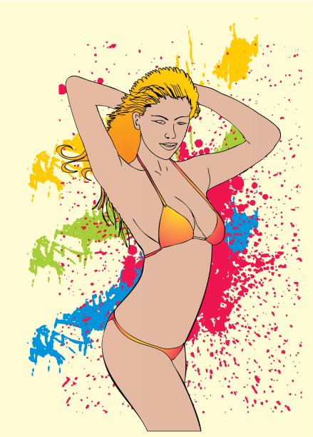 时尚比基尼女孩矢量艺术图片下载