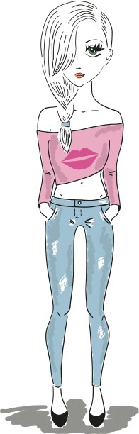 手绘插画时尚女孩图片下载