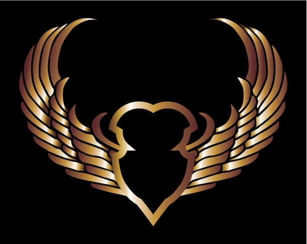 金属金翅膀和盾牌矢量艺术图片下载