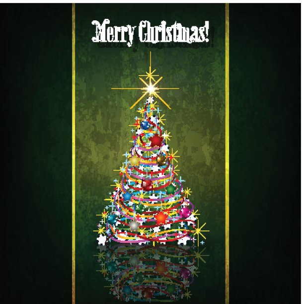 抽象的圣诞问候用圣诞树和装饰品图片下载