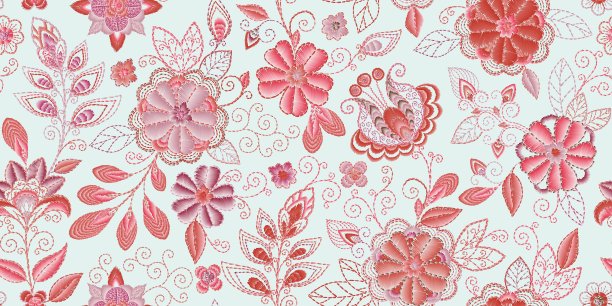 刺绣无缝图案与美丽的花朵。矢量手工花卉装饰。刺绣时装产品。优雅的瓷砖设计，最适合打印织物或纸张等。图片下载