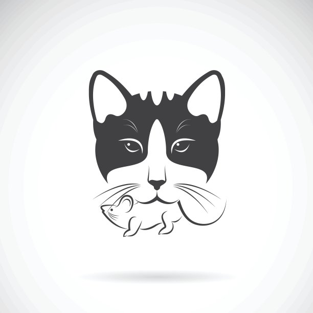 猫在白色背景上捕捉老鼠的矢量，图片下载