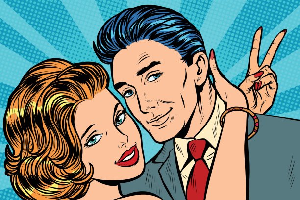 相爱的情侣拥抱胜利的手势图片下载