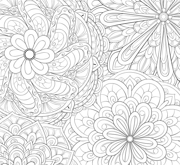 成人涂色书，页面上有可爱的抽象花卉背景图片图片下载