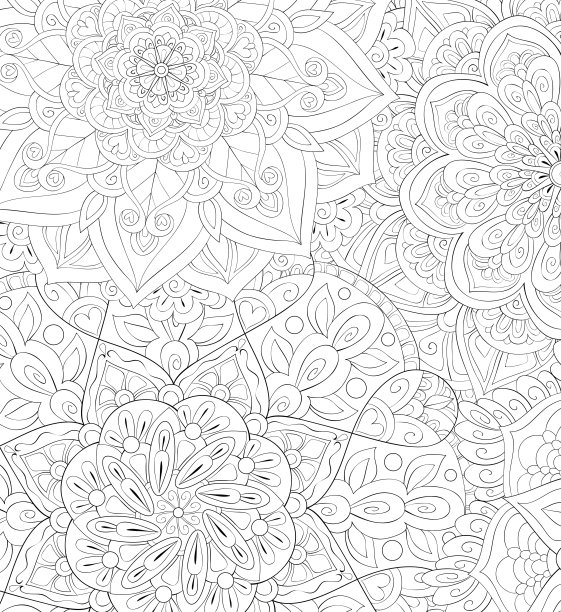 成人涂色书，页面上有可爱的抽象花卉背景图片图片下载