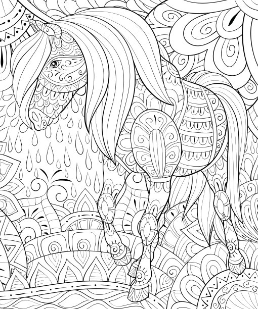 成人涂色书，页面上有可爱的马的背景图片图片下载