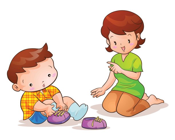 妈妈教儿子穿鞋图片下载