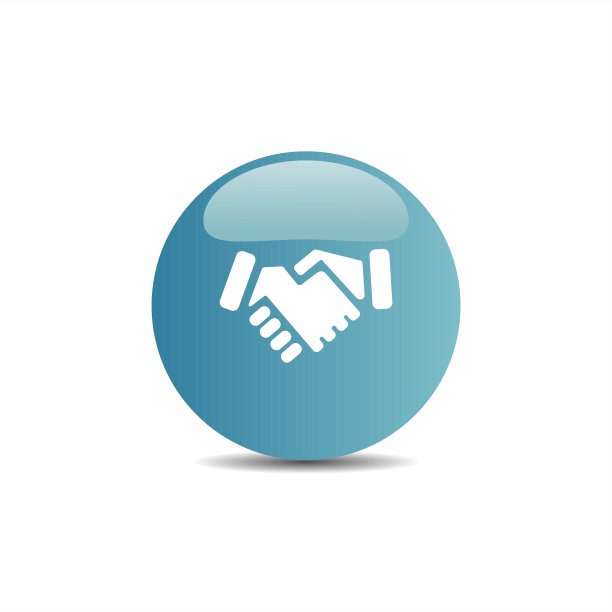 蓝色按钮上的握手图标图片下载