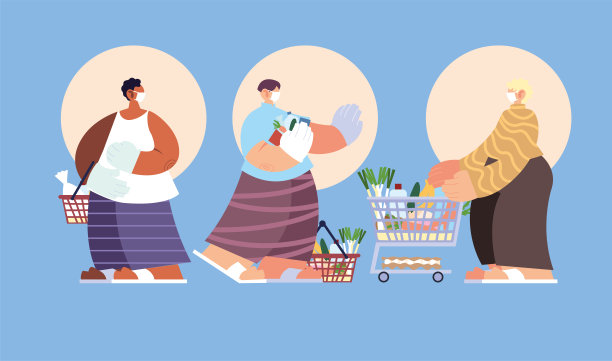 人们在超市购物，社交距离由冠状病毒图片下载