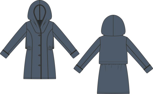 时尚技术草图的面大衣与兜帽在矢量图形图片下载