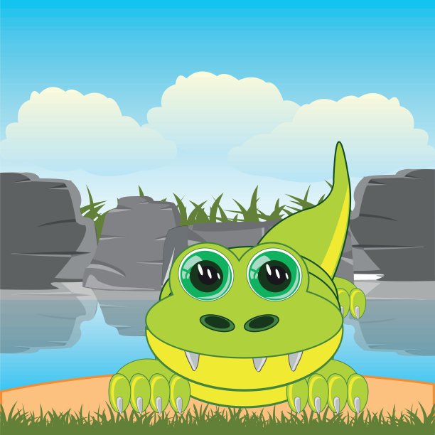 河边的卡通动物，野生动物中的鳄鱼图片下载