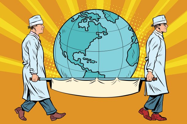 医护人员用担架抬着地球图片下载