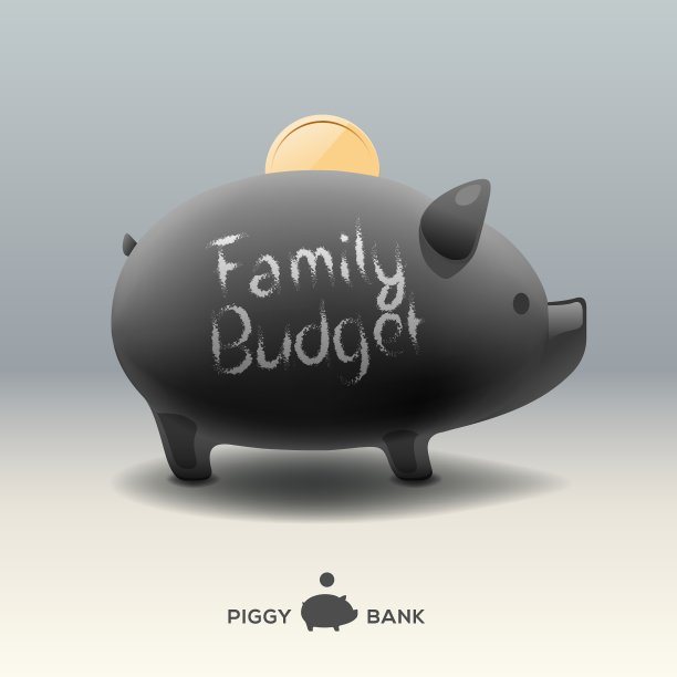 小猪钱箱与硬币-为家庭预算图片下载