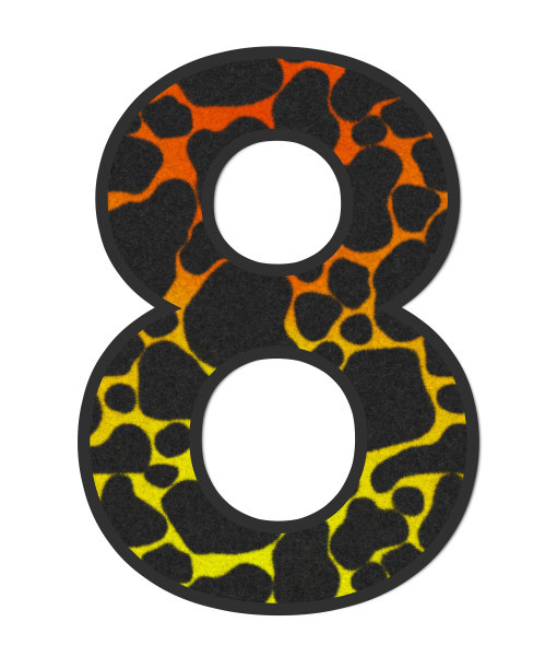 3D蛇橙黄印花8号，动物皮草创意装饰衣服，性感面料彩色孤立在白色背景裁剪路径裁剪。设计字体野生动物或safari概念。图片下载