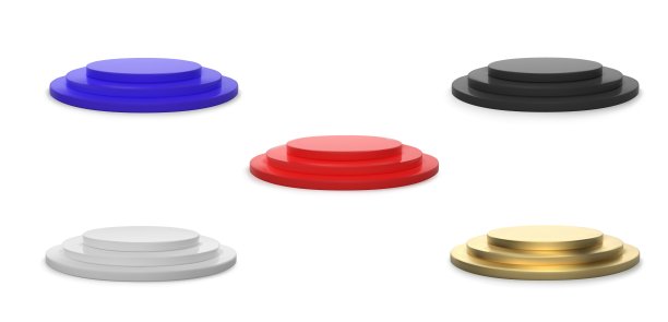 现实的舞台上讲台。一套圆形赢家基座。用聚光灯照亮的地方。3 d空平台。向量illiustration。图片下载