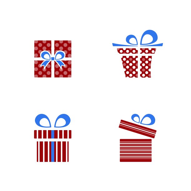 红色和蓝色的礼物图标设置在白色的背景图片下载