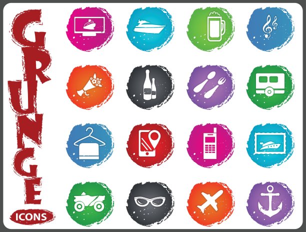 旅行图标设置在垃圾摇滚风格图片下载