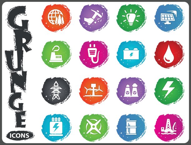Grunge风格的替代能源图标集图片下载