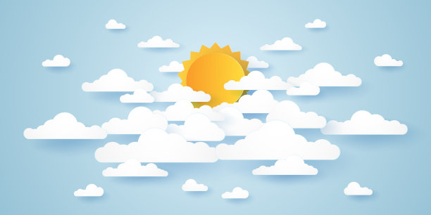 云景，蓝天与灿烂的阳光，纸艺术风格图片下载