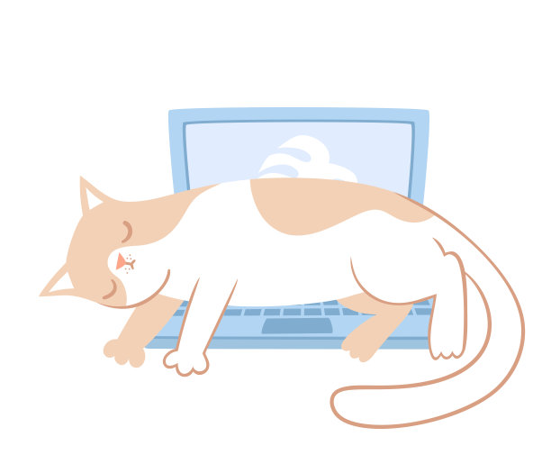矢量切猫躺在笔记本电脑上白色。图片下载