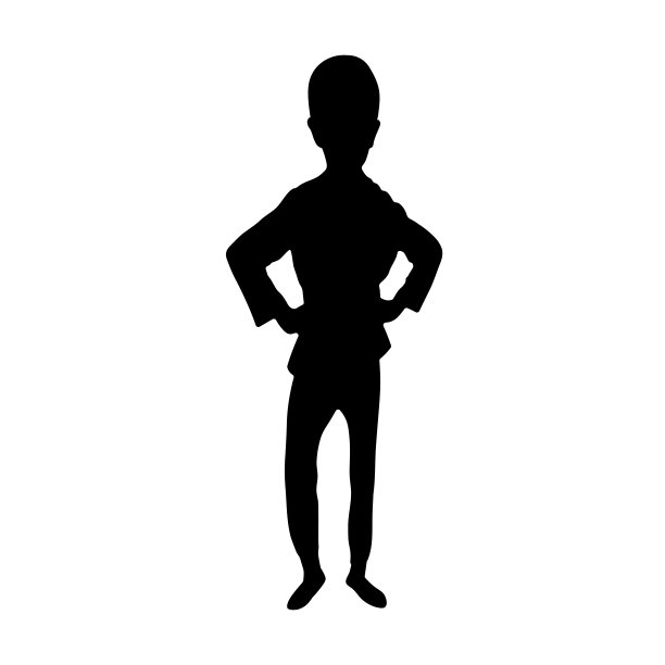 快乐的小男孩站着。轮廓跳舞的男孩。平面矢量孤立为您设计。可爱的性格。黑白插图。图片下载