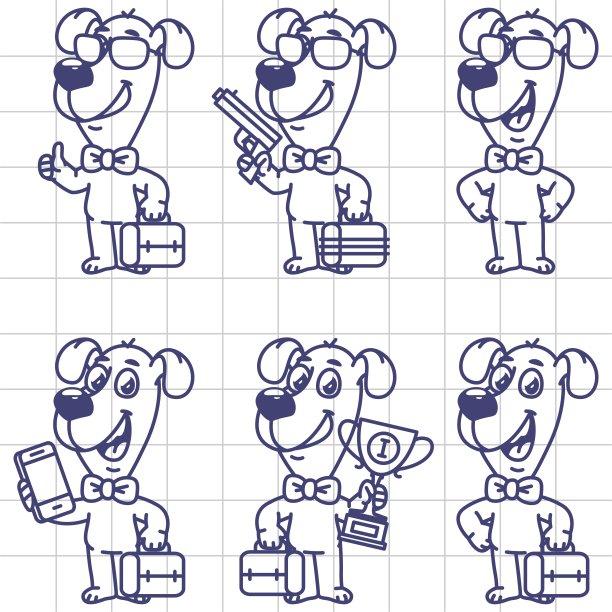 素描人物设定狗商人拿着手提箱杯手机图片下载