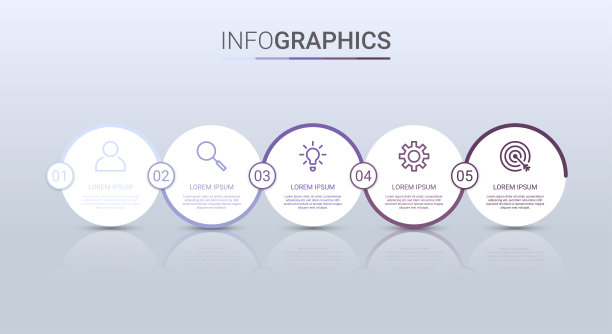 业务数据可视化，灰度背景上5步信息图模板，矢量图图片下载