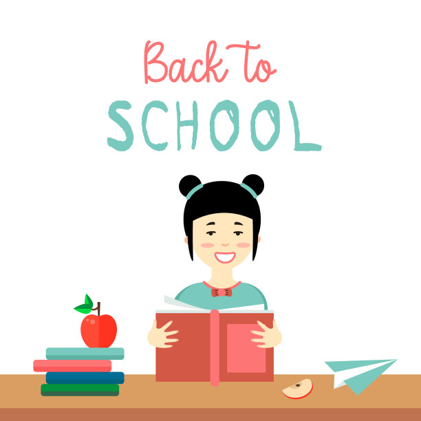 快乐的亚洲女孩正在读书。图片下载