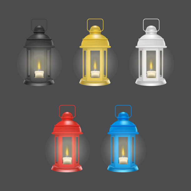 逼真的3d详细古董灯笼发光集。向量图片下载