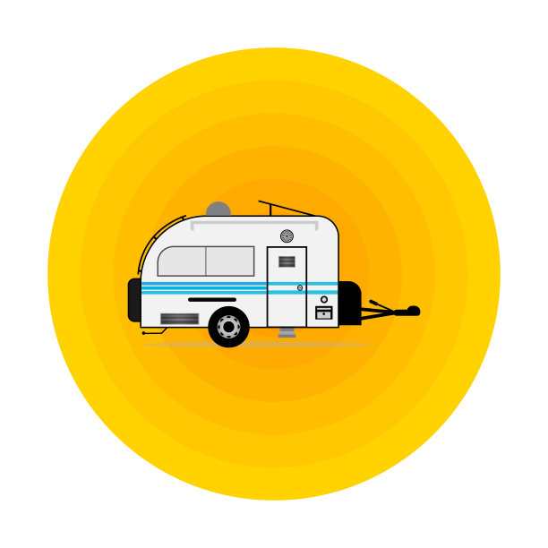 露营拖车平坦风格的图标。图片下载